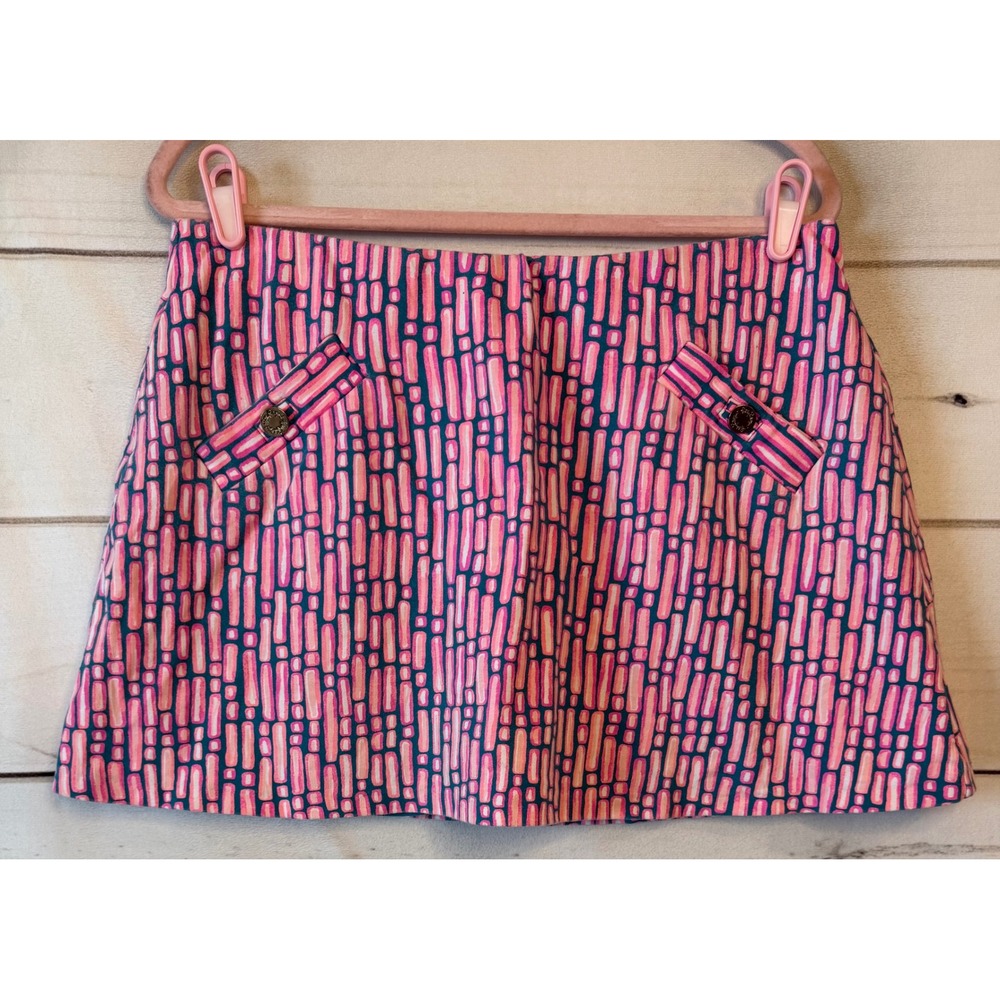 Lilly Pulitzer Pink Teal Geometric Skort Size L Stretch Cotton Active 23343